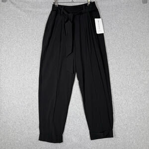 Athleta Womens 8 Cardiff Pants Trousers Black Tie Front Tapered Cuffed Leg NWT